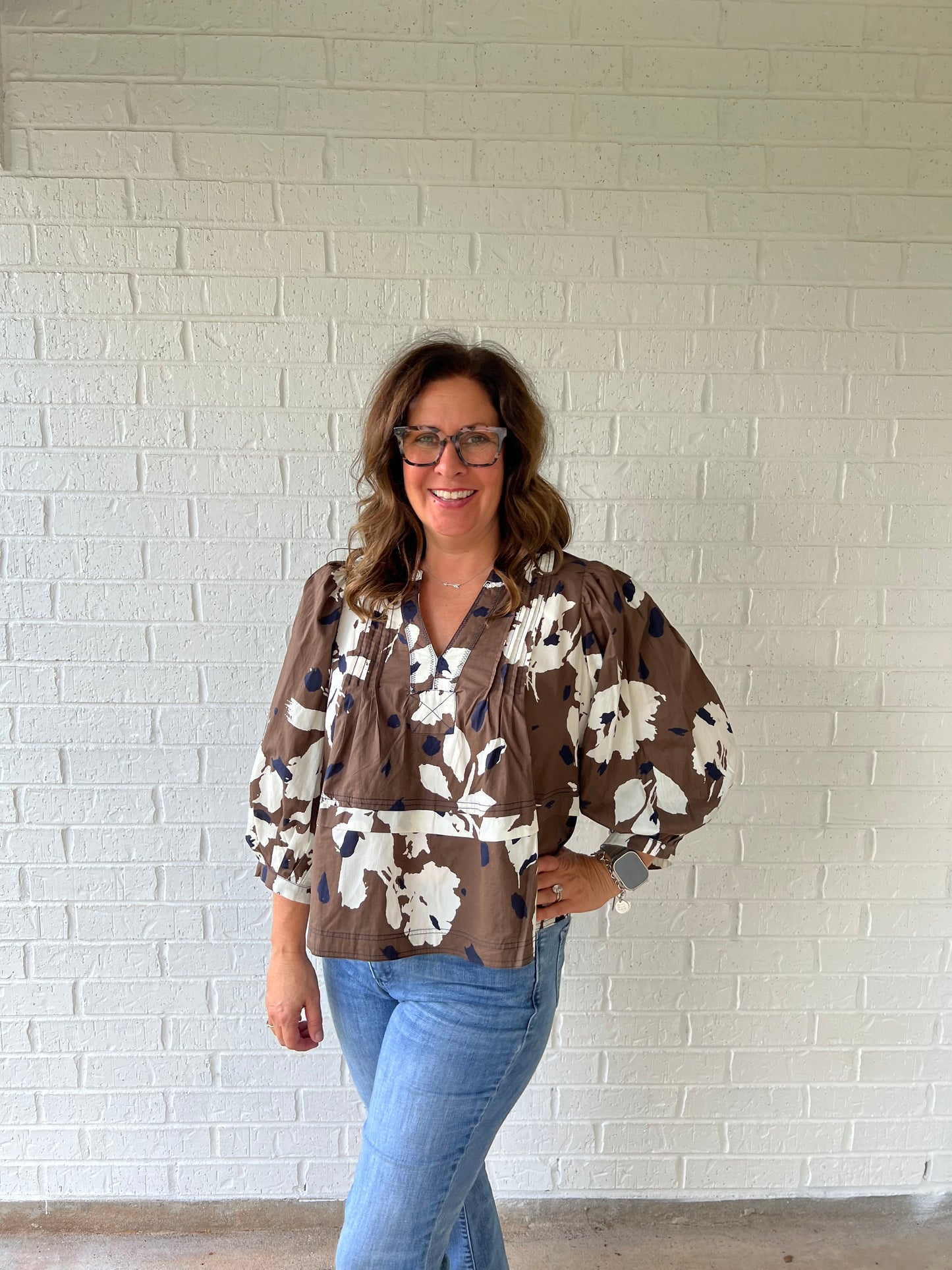 Brown and Black floral Top