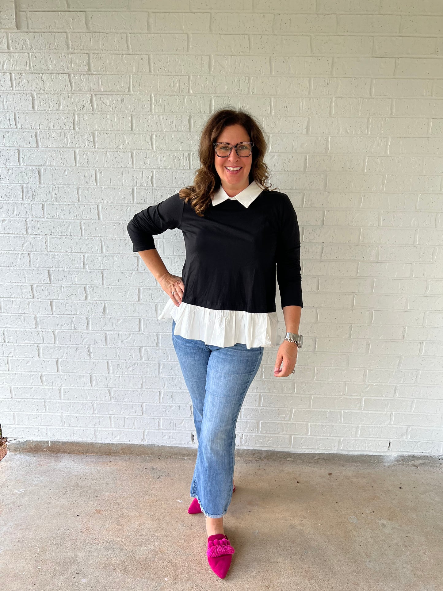 Collar Me Black Long Sleeve Top