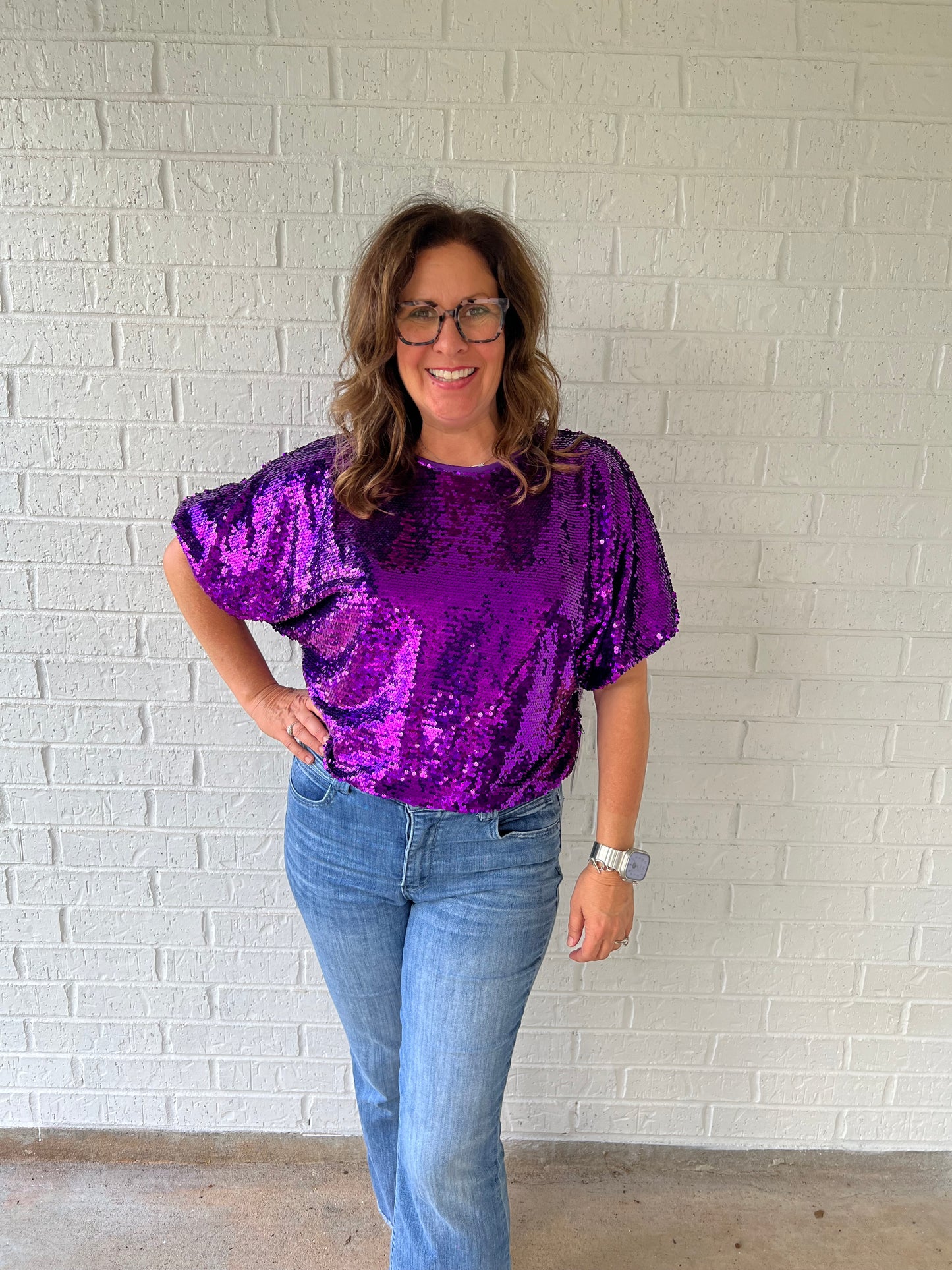 Purple sequin power top