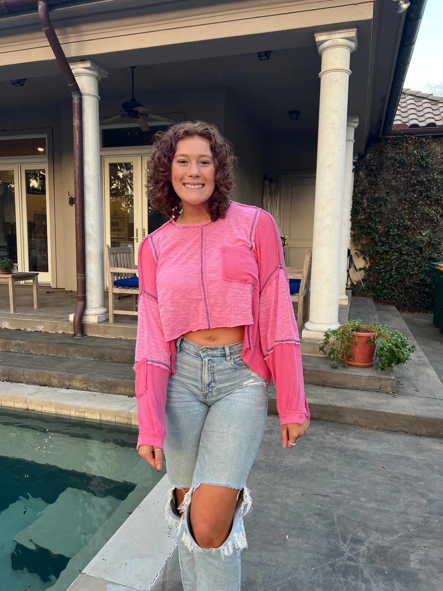 Distressed Pink Top