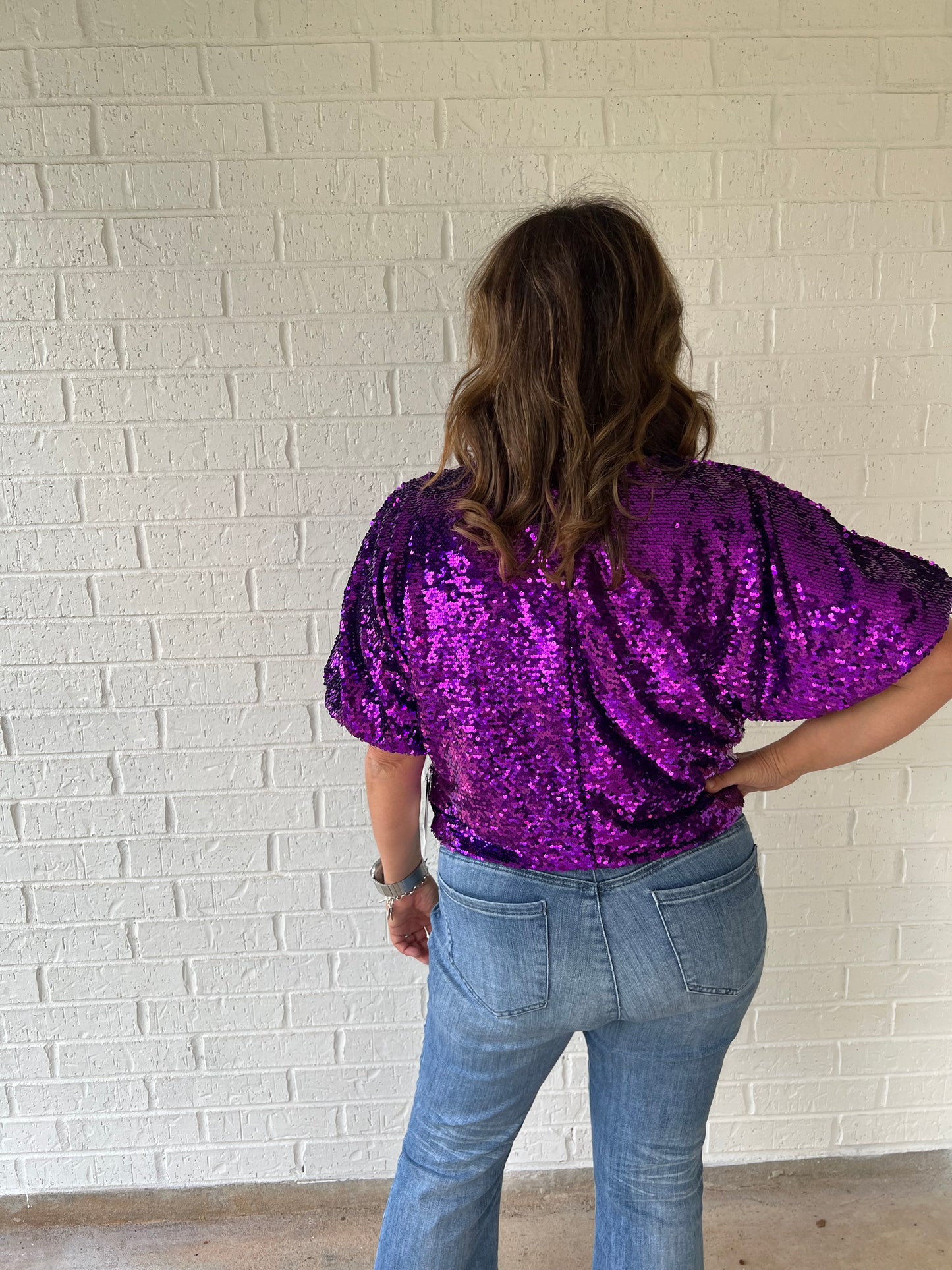 Purple sequin power top