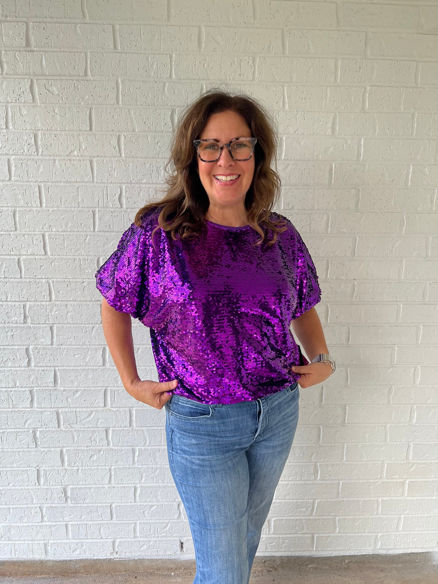 Purple sequin power top