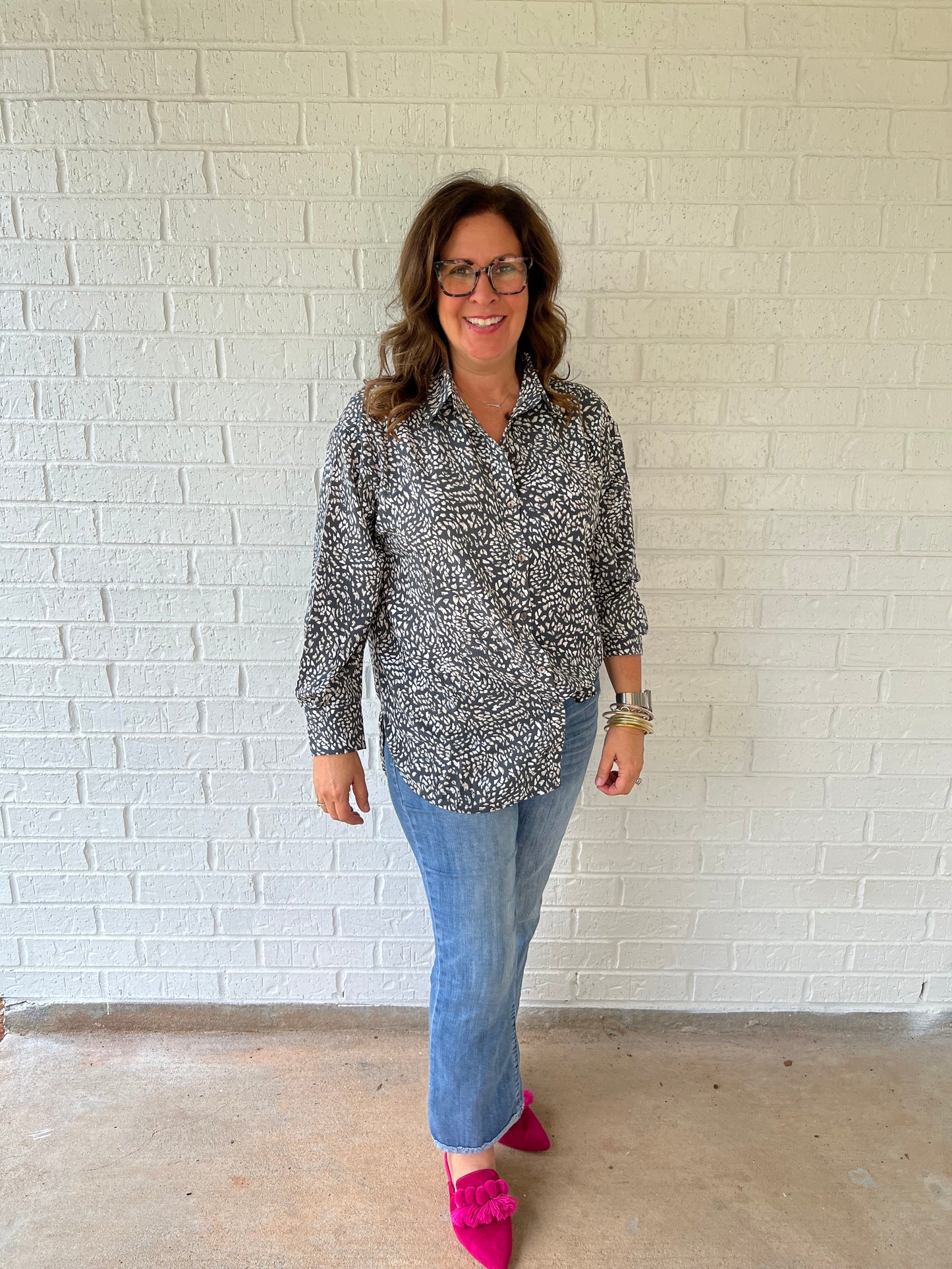 Speckled button down in Charcoal