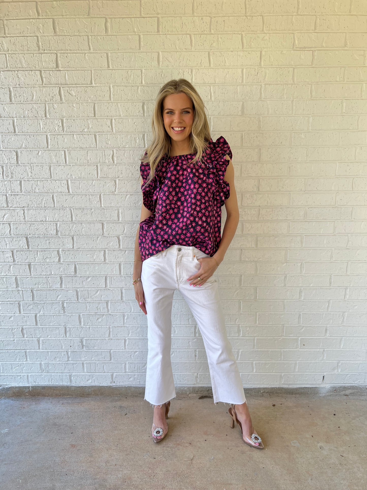 Navy and Pink Floral Top