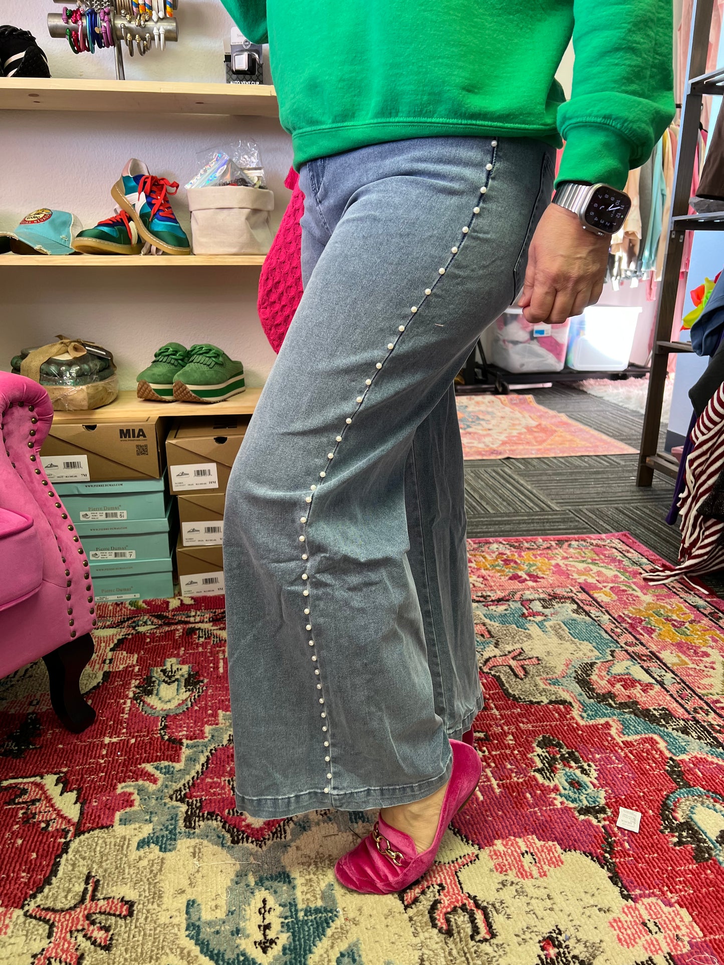 Pearl Drop Wide Leg Jeans