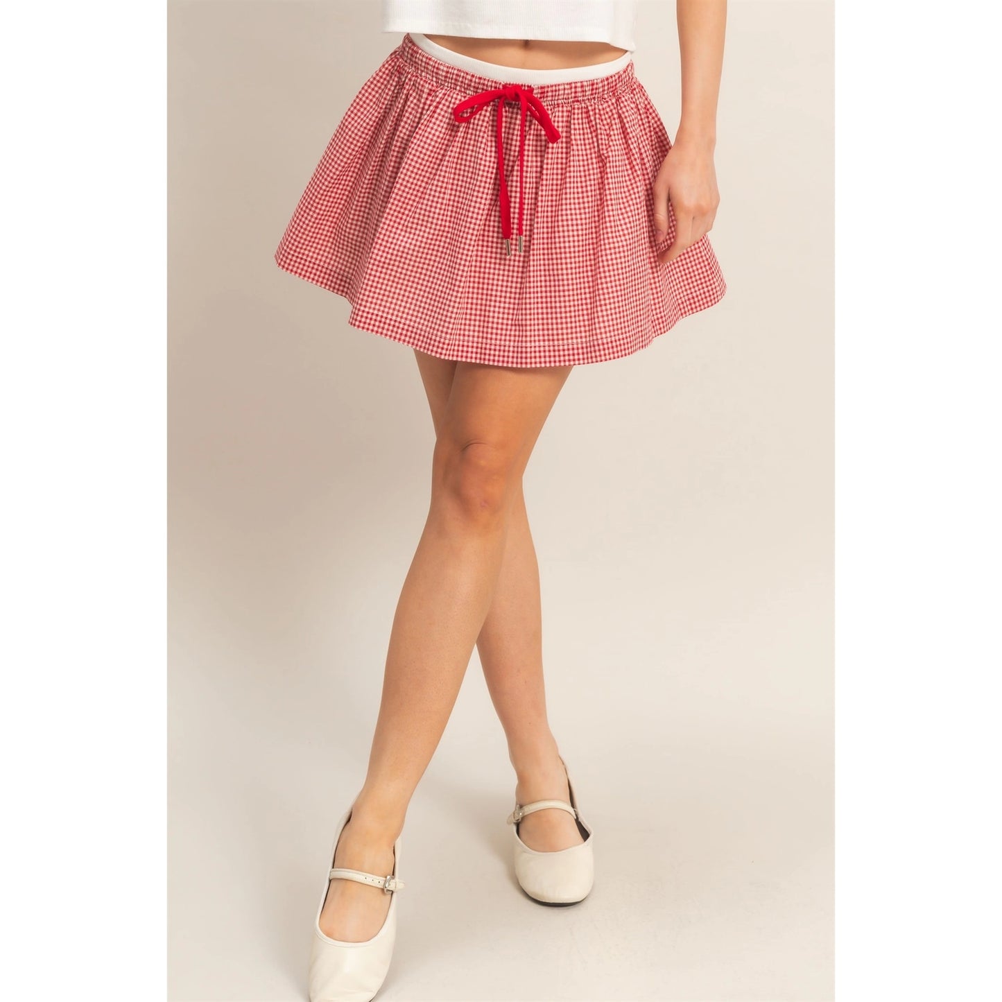 Red and white stripe mini skirt