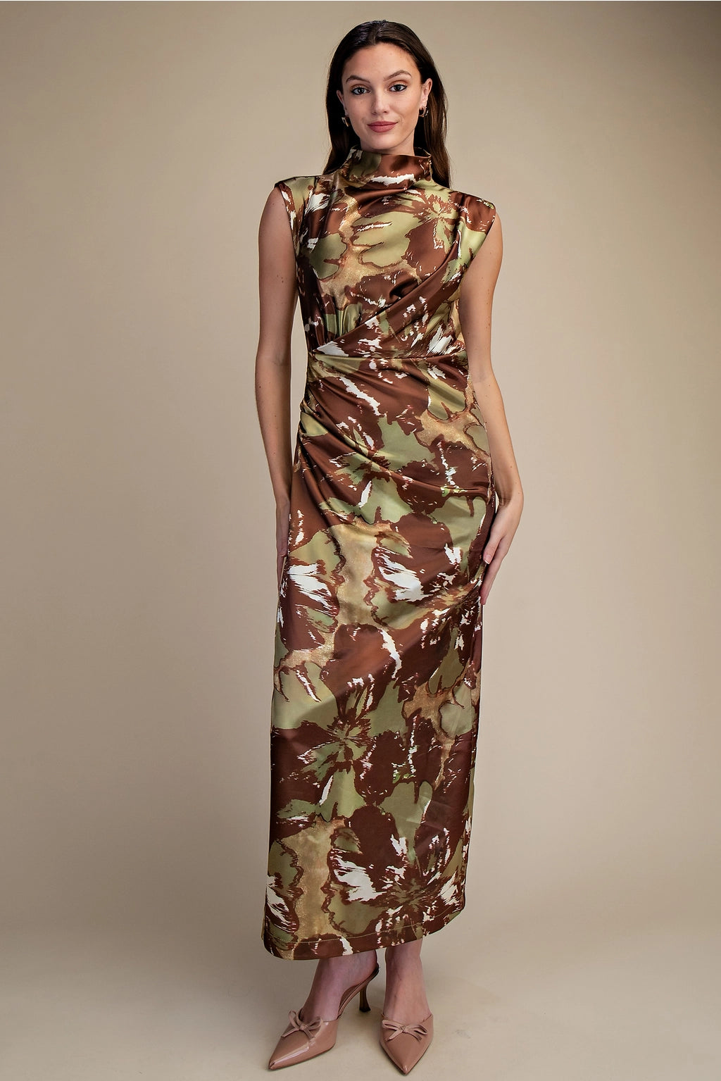 Green and Brown Floral Cocktail Dress