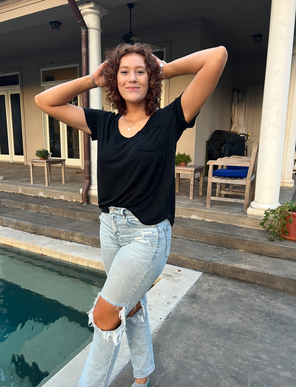 Black scoop neck T shirt