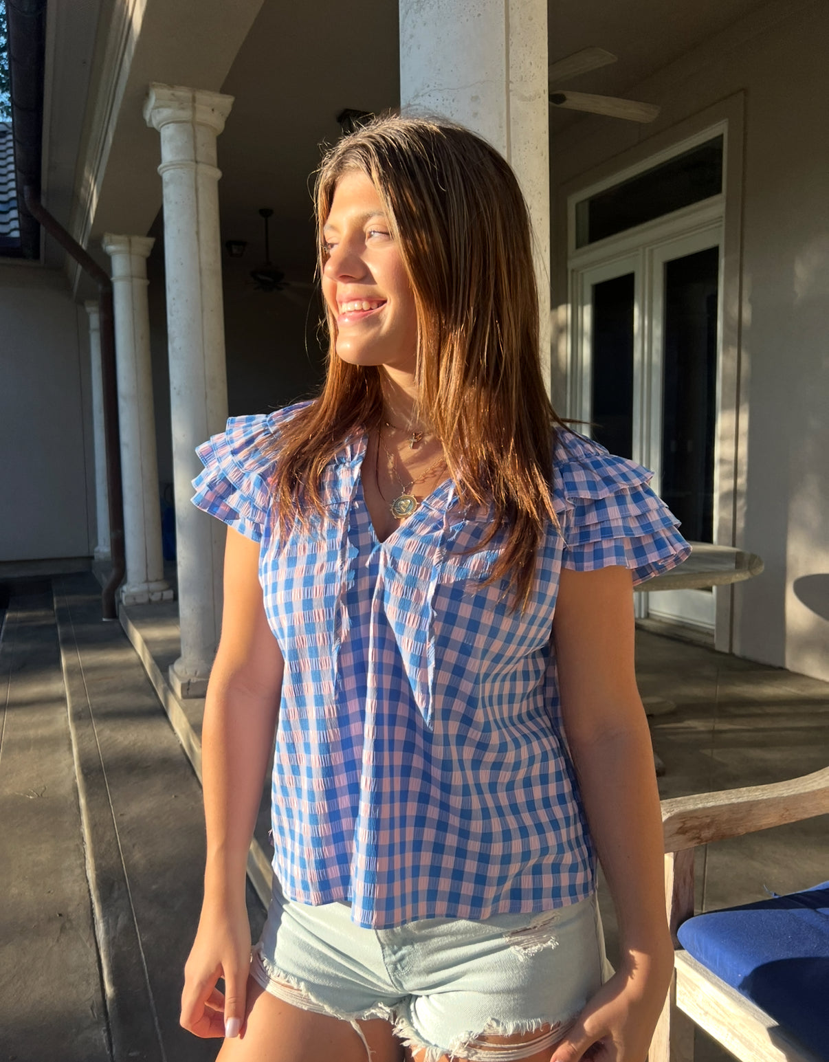Buddy Love Gingam ruffle top
