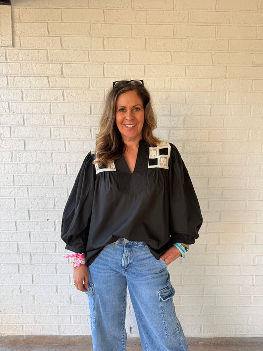 Black Lace Plus Size Top