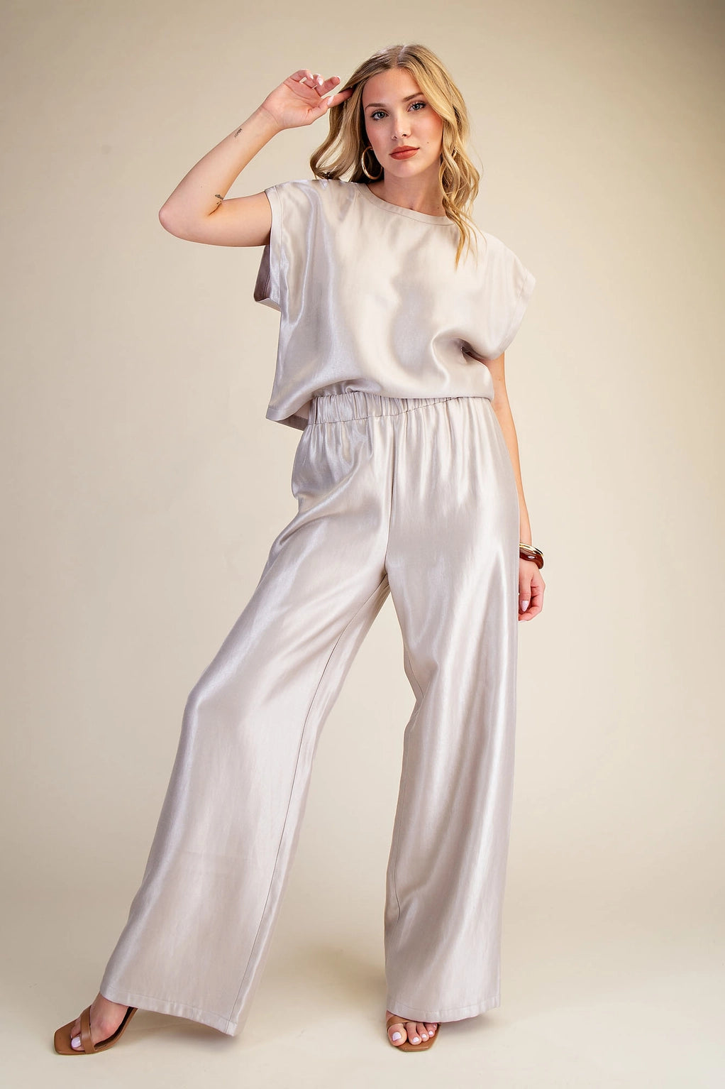 Champange Long Silk Pants