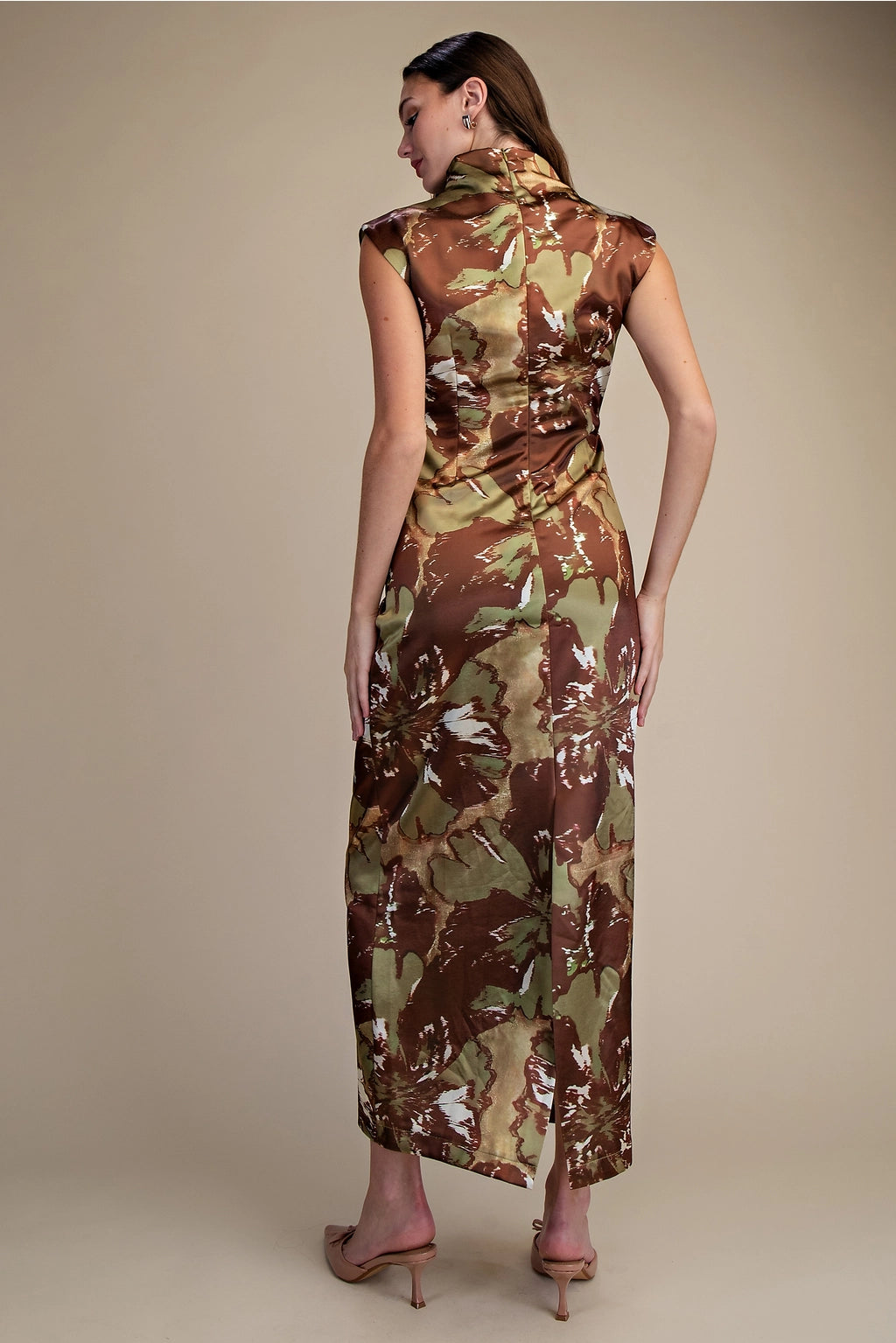Green and Brown Floral Cocktail Dress