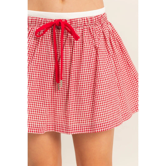 Red and white stripe mini skirt