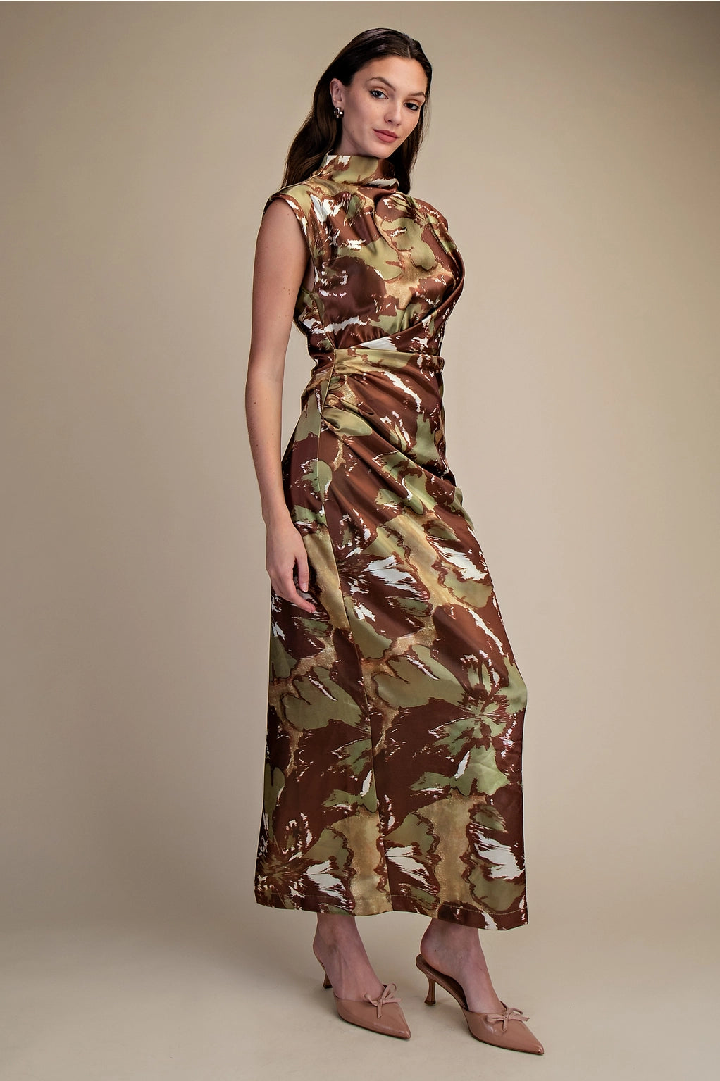 Green and Brown Floral Cocktail Dress