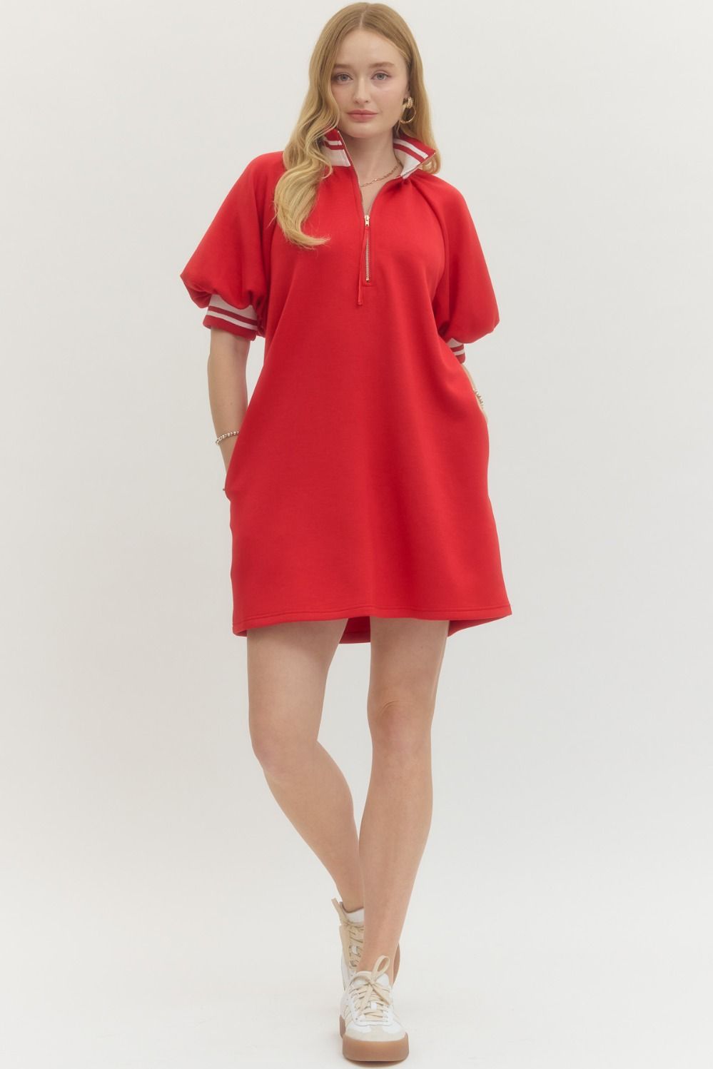 Red and white stripe dress