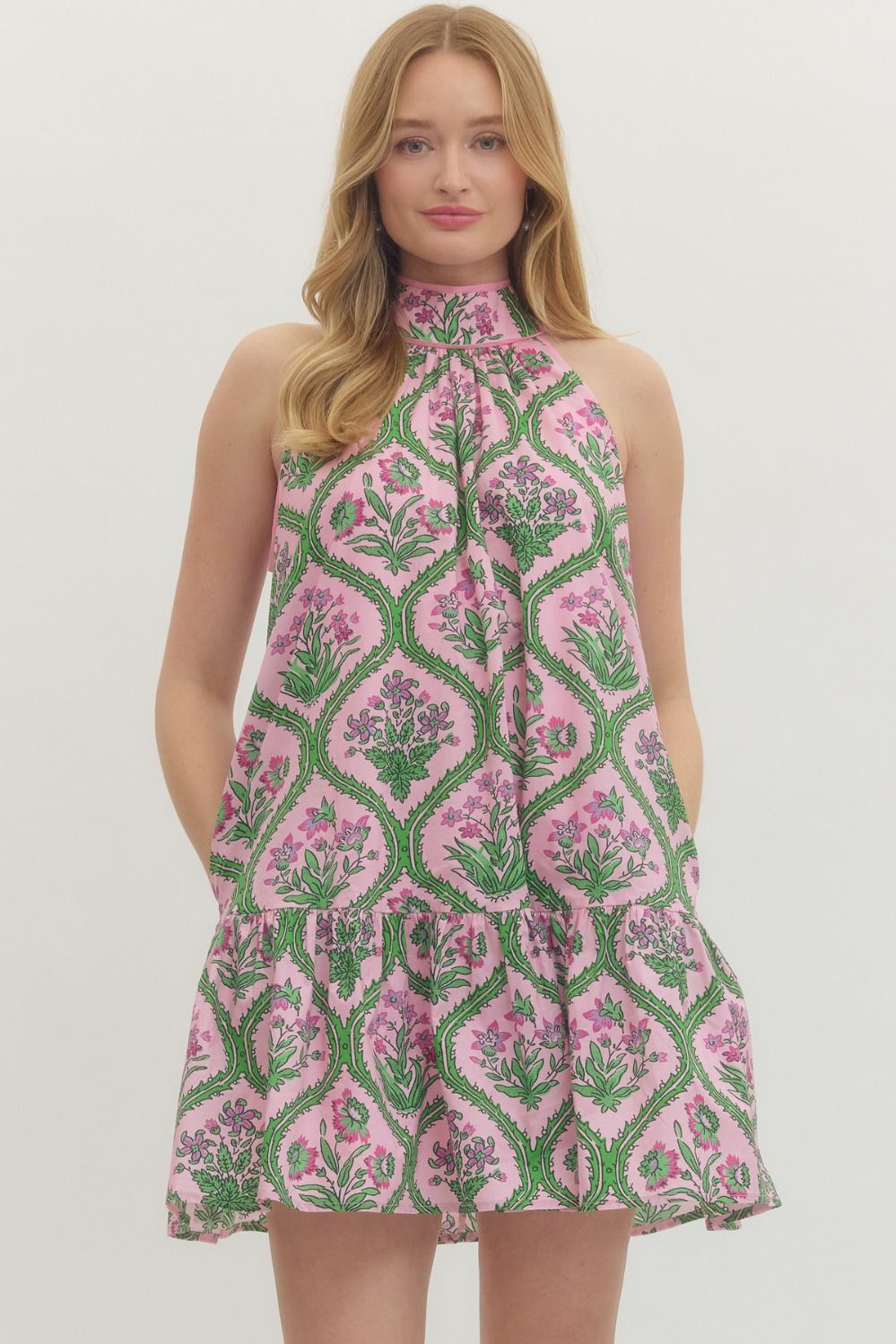 Pink and Green Floral Dress