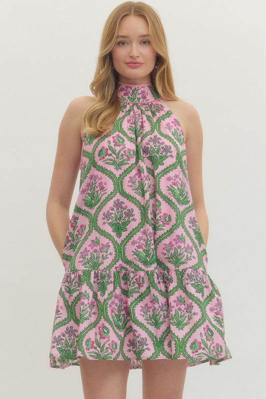 Pink and Green Floral Dress
