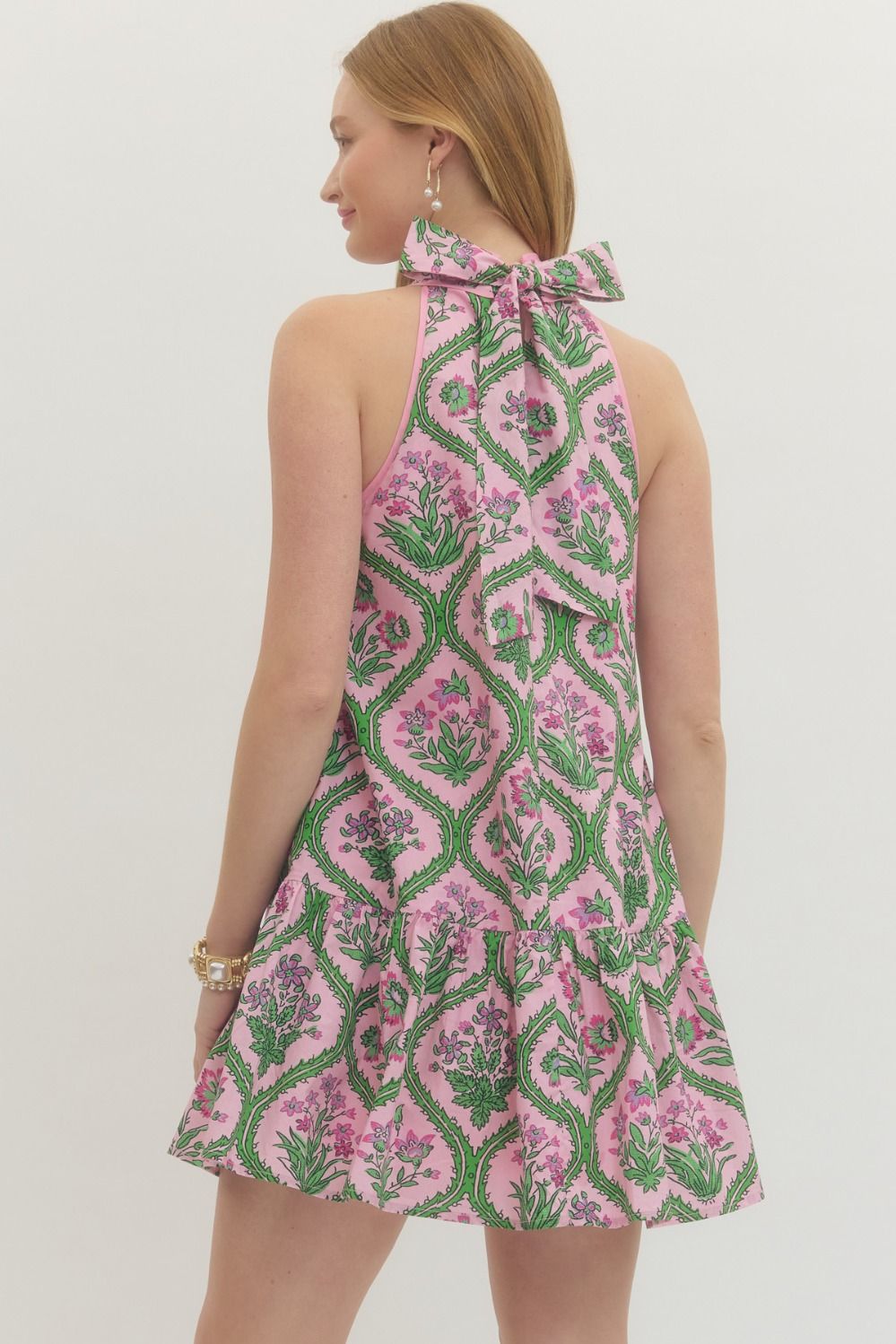 Pink and Green Floral Dress