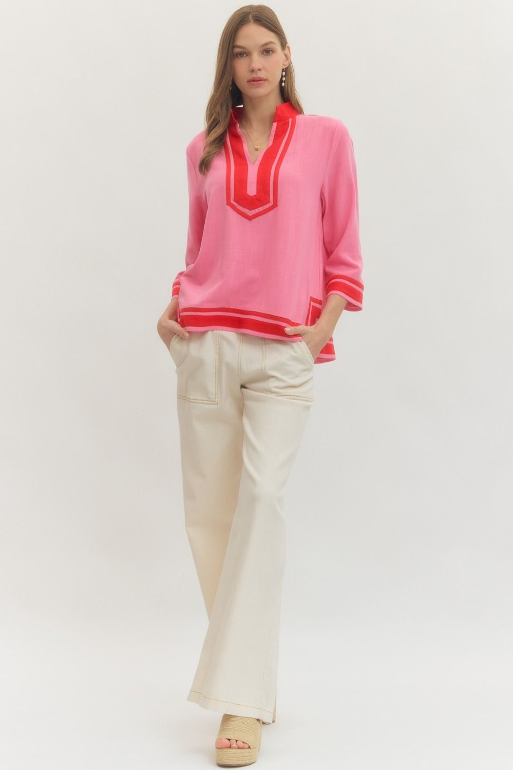 Pink and Red detailed top
