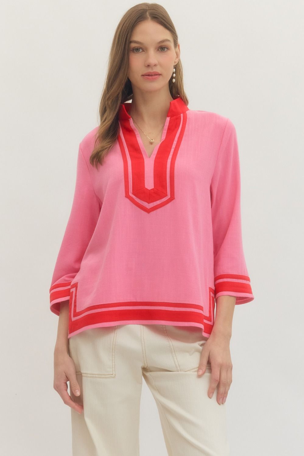 Pink and Red detailed top