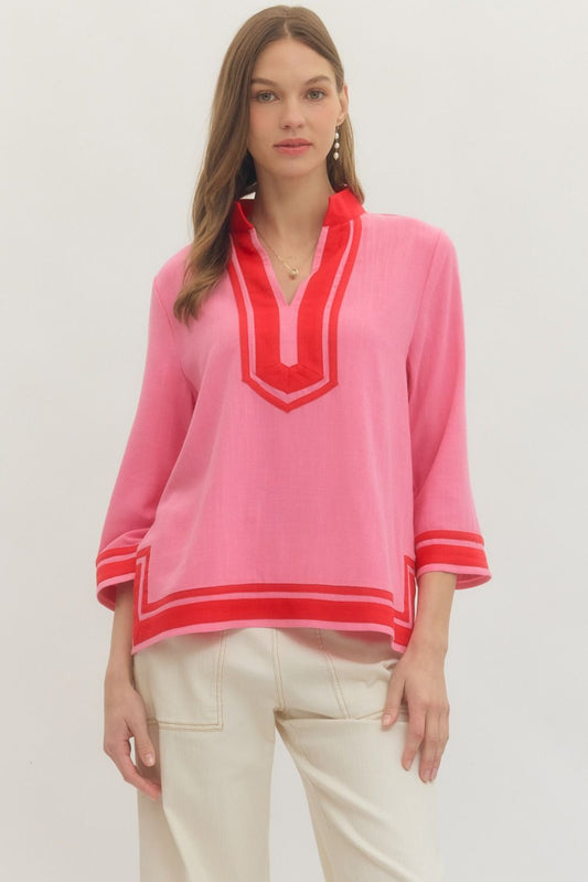 Pink and Red detailed top