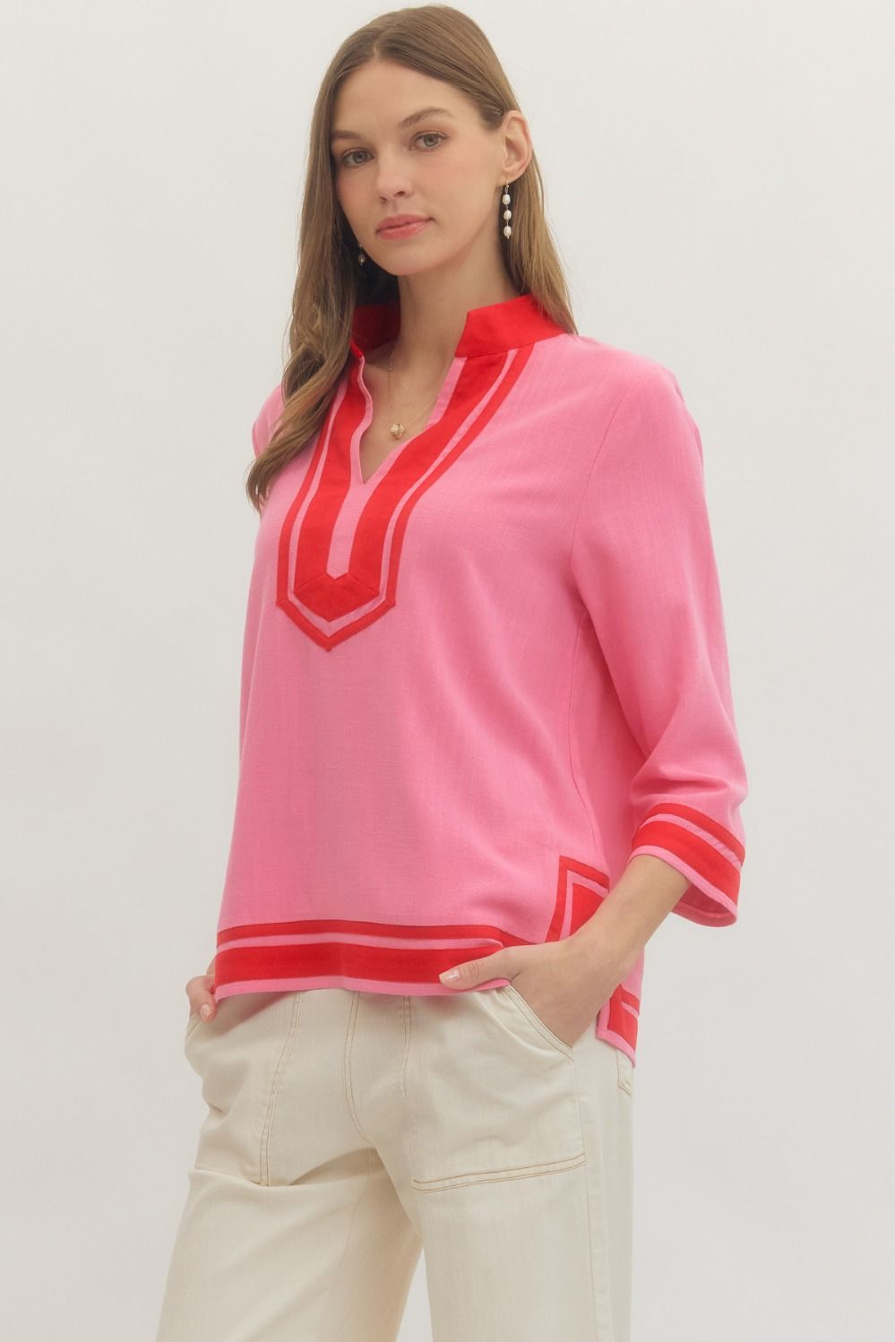 Pink and Red detailed top