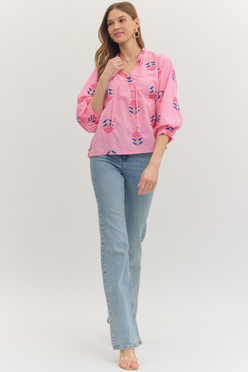 Long sleeve pink floral top