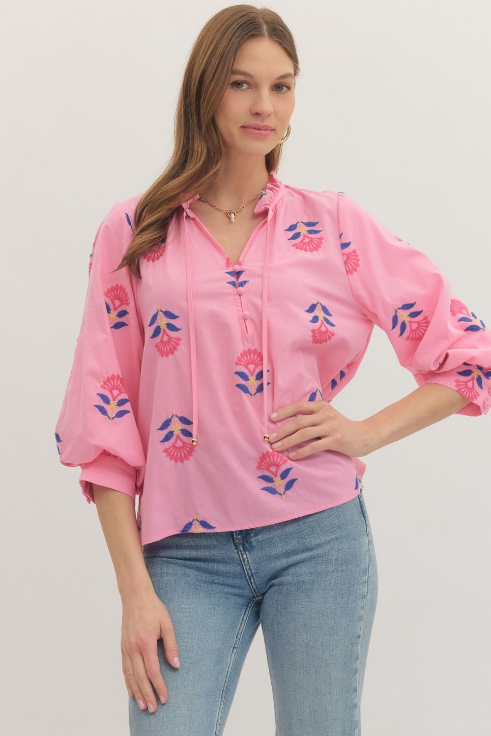 Long sleeve pink floral top