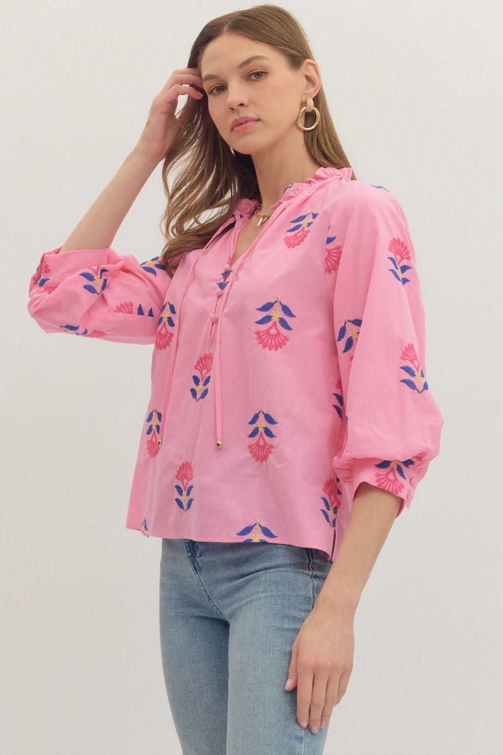 Long sleeve pink floral top