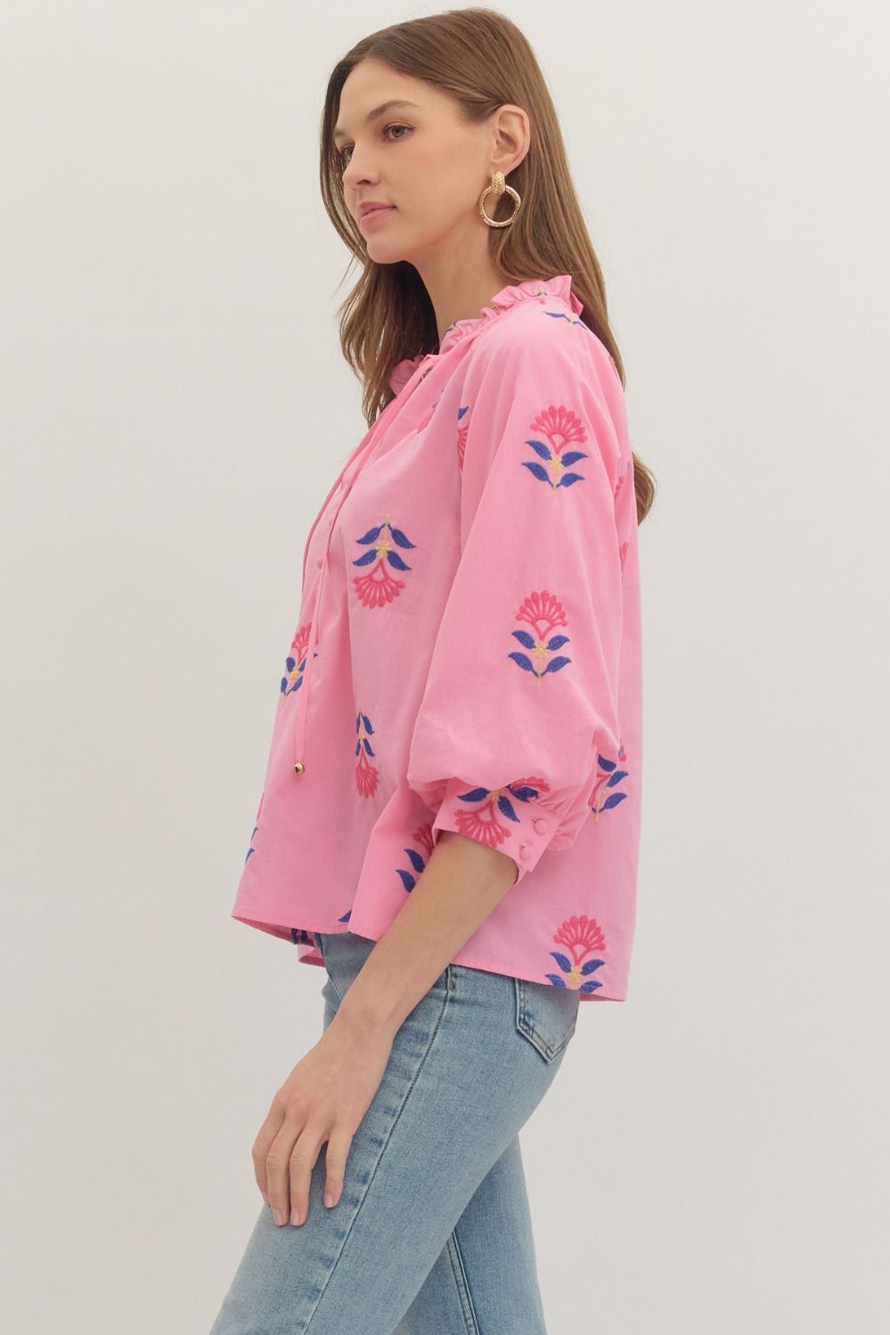 Long sleeve pink floral top