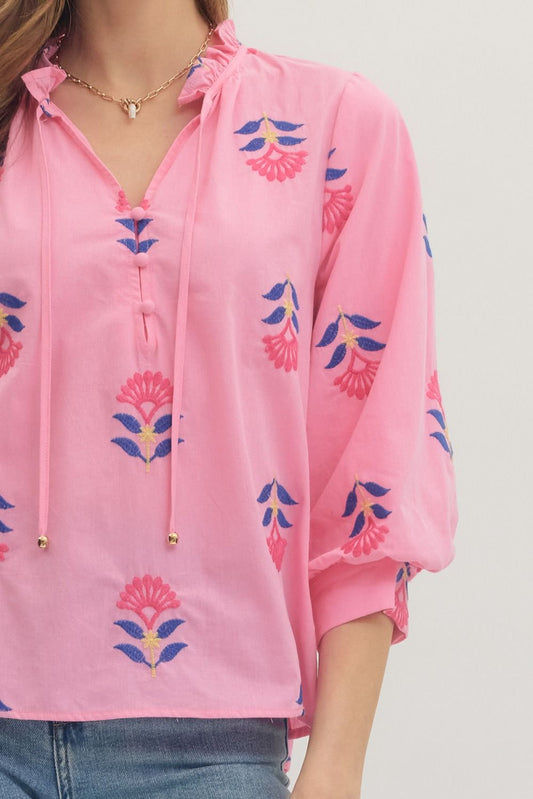 Long sleeve pink floral top